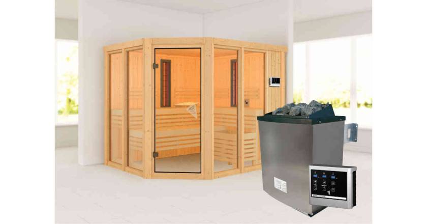 Karibu Sauna Ava + 9kW Saunaofen mit ext. Steuerung Easy