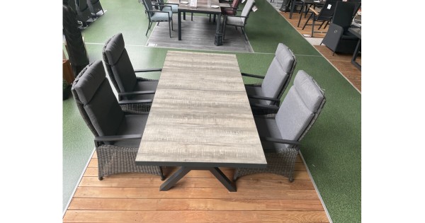 Gartenmöbel Set mit Montana Ausziehtisch 200/260x100cm und 4x Dining Sessel Komido