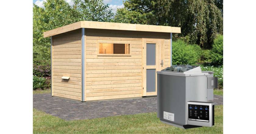 Karibu Sauna Skrollan 1 naturbelassen + 9 kW BIO-Kombiofen mit ext. Steuerung Easy