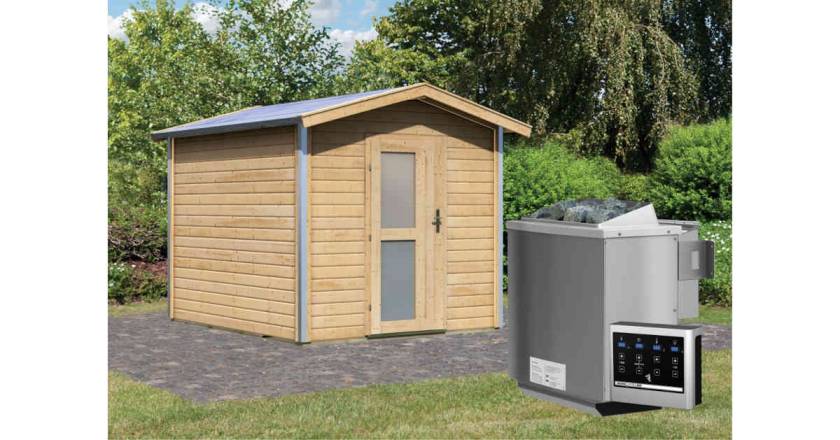 Karibu Sauna Bosse 1 naturbelassen + 9 kW BIO-Kombiofen mit ext. Steuerung Easy