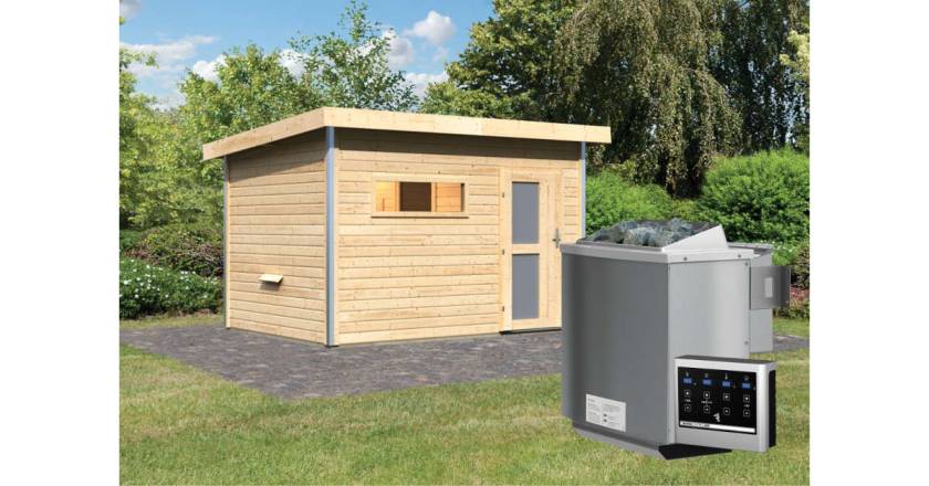 Karibu Sauna Skrollan 2 naturbelassen + 9 kW BIO-Kombiofen mit ext. Steuerung Easy