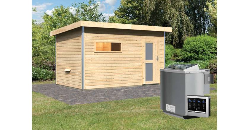 Karibu Sauna Skrollan 3 naturbelassen + 9 kW BIO-Kombiofen mit ext. Steuerung Easy