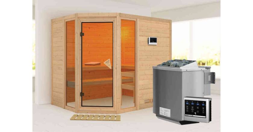 Karibu Sauna Sinai 3 + 9kW BIO-Kombiofen mit ext. Steuerung Easy