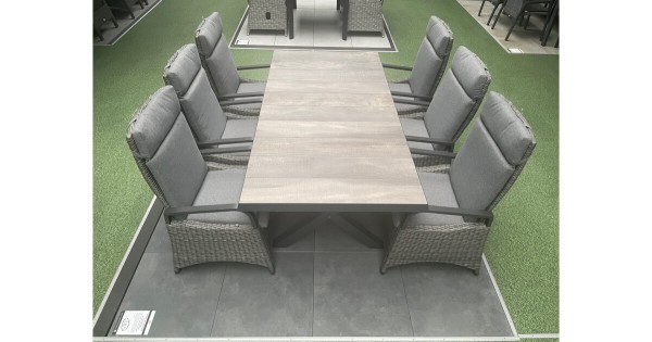 Gartenmöbel Set mit Sincro Ausziehtisch 200/260x100cm und 6x Dining Sessel Komido ähnlich Corido